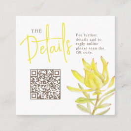 Hochzeitswebsite QR Hochzeitsgelbe Leucadendron En Begleitkarte