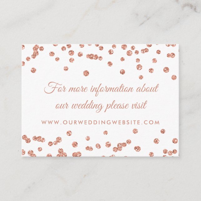Hochzeitswebsite Rose Gold Glitzer Confetti einfüg Begleitkarte (Vorderseite)