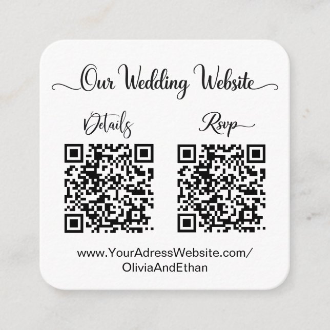 Hochzeitswebsite & RSVP Doppel-QR-Code-Foto  Begleitkarte (Vorderseite)