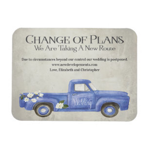 Hochzeitswechsel von Plänen Blauer Vintager Lkw Magnet