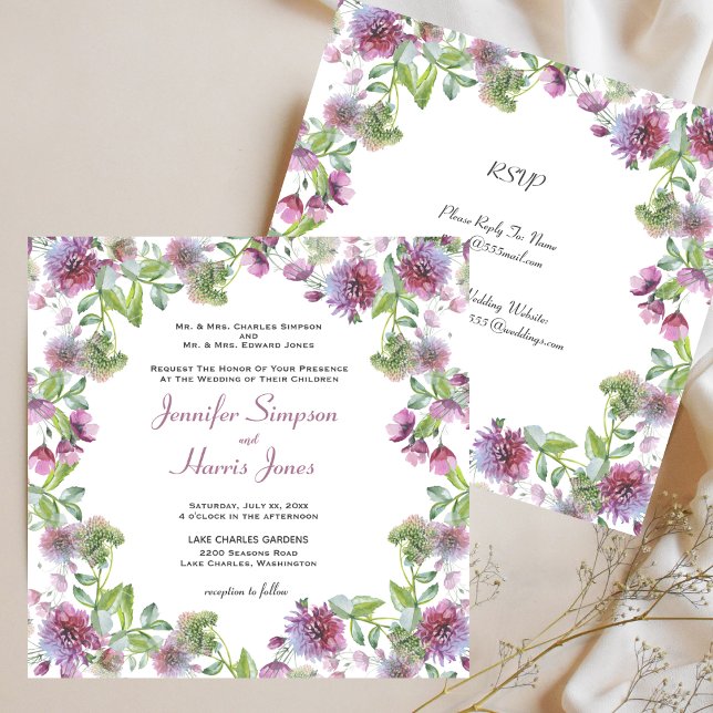 Hochzeitsweich Lila Blumensommer Einladung (Soft Purple Summer Floral Wedding Invitation)