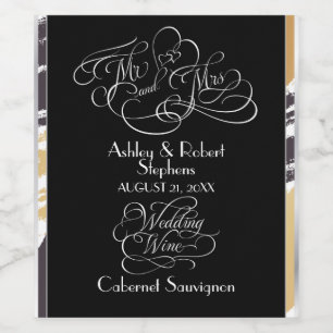 Hochzeitswein   Moderne Paint Strokes und Typograf Weinetikett
