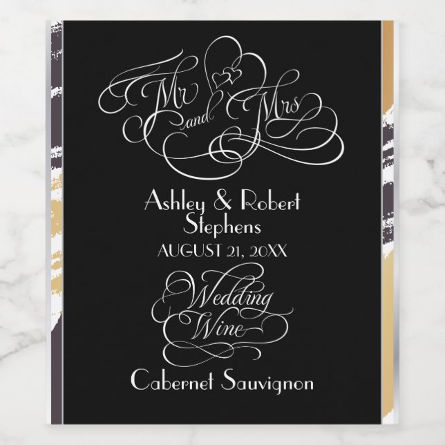 Hochzeitswein | Moderne Paint Strokes und Typograf Weinetikett (Einzelnes Label)