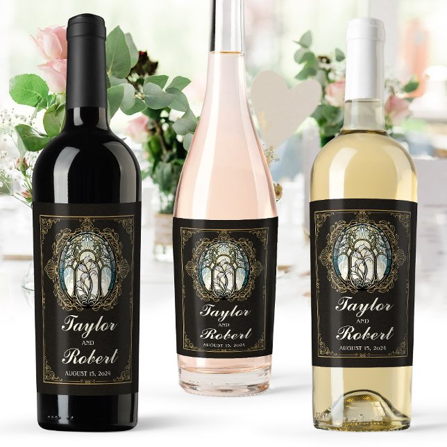 Hochzeitsweine-Label Jugendstil-Glass Weinetikett (Von Creator hochgeladen)