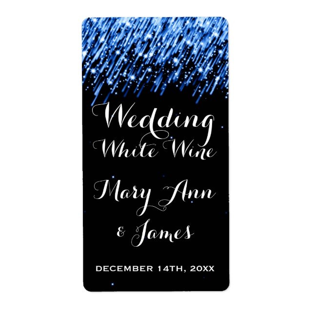 Hochzeitsweinetikett Falling Stars "Sapphire Blue" (Vorne)