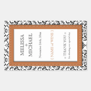 Hochzeitsweinetikett mit orangefarbenem Damast Rechteckiger Aufkleber