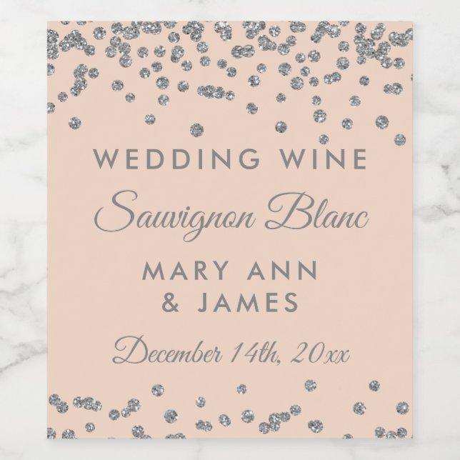 Hochzeitsweinetikett Silberner Glitzer Confetti Bl Weinetikett (Einzelnes Label)