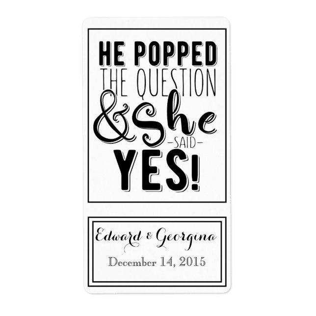 Hochzeitsweinflasche - er stellte die Frage (Vorne)