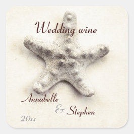 Hochzeitsweinflasche Quadratischer Aufkleber