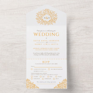 Hochzeitsweiß orange Blätter alle in einer Einladu All In One Einladung