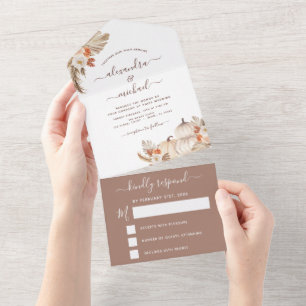 Hochzeitsweiße Kürbisse Boho Terrakotta RSVP All In One Einladung