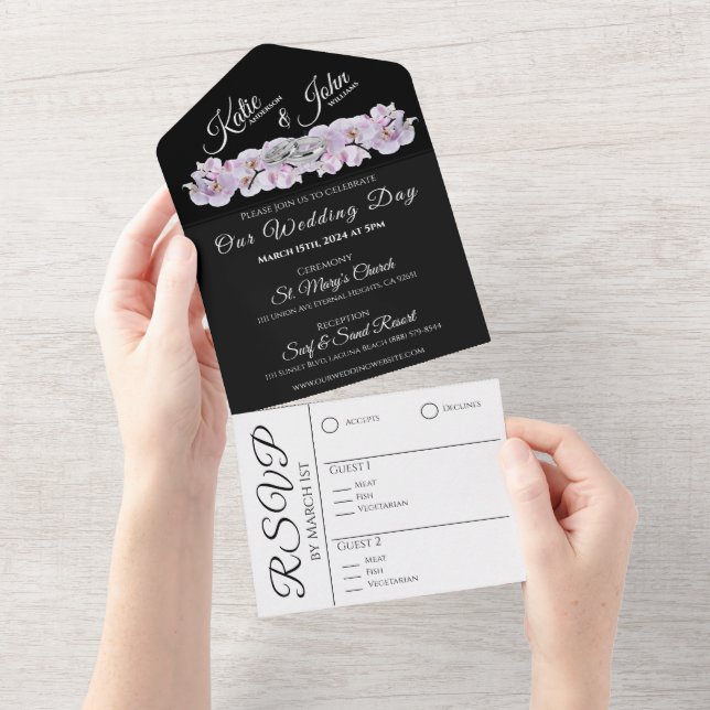 Hochzeitsweiße Orchideenverkleidung - alles in ein All In One Einladung (Abreißen)