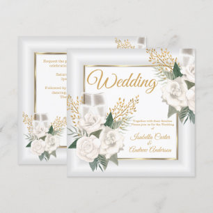 Hochzeitsweiße Rose Floral Champagner Gold Einladung