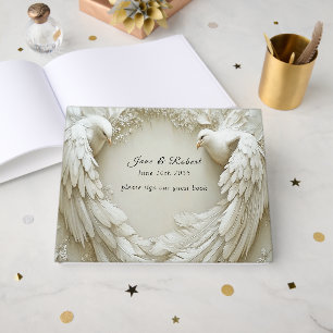 Hochzeitsweiße Taube offene Flügel Rose Gästebuch