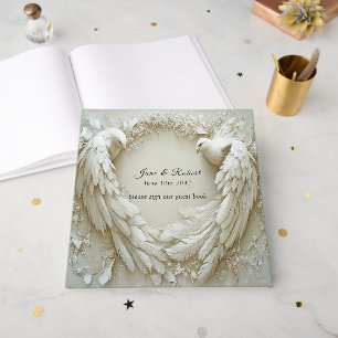 Hochzeitsweiße Taube offene Flügel Rose Gästebuch