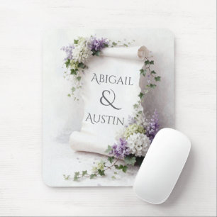 Hochzeitsweißrolle mit Hortensien und Flieder Mousepad