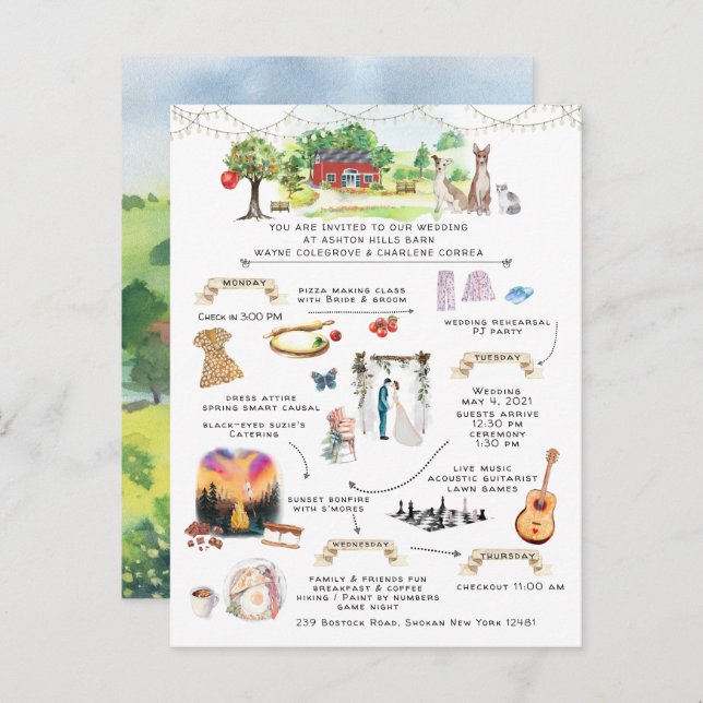 Hochzeitswochenende Ashton Hills - Einladung (Vorne/Hinten)