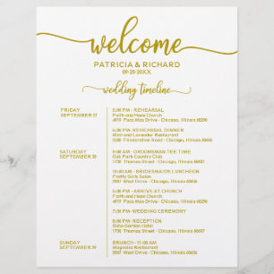 Hochzeitswochenende-Itinerary Chic Gold Zeitachse