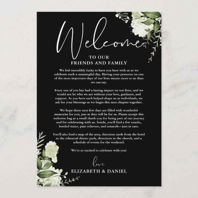 Hochzeitswochenende-Itinerary Grünzeug Floral Programm (Vorderseite)