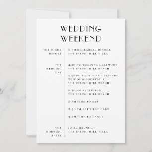 Hochzeitswochenende-Itinerary & Willkommen Zeitp Einladung