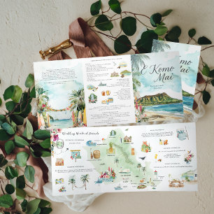 Hochzeitswochenende   Oahu, Hawaii Dreifach Gefaltete Einladung