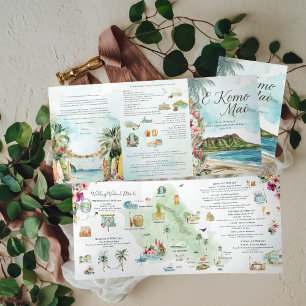 Hochzeitswochenende   Oahu, Hawaii Dreifaltigkeits Dreifach Gefaltete Einladung