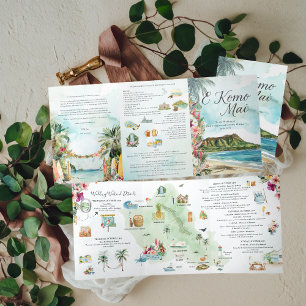 Hochzeitswochenende   Oahu, Hawaii Dreifaltigkeits Dreifach Gefaltete Einladung