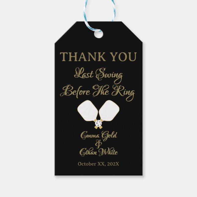 Hochzeitswochenende Pickleball Gold und Weiß Geschenkanhänger (Vorderseite)