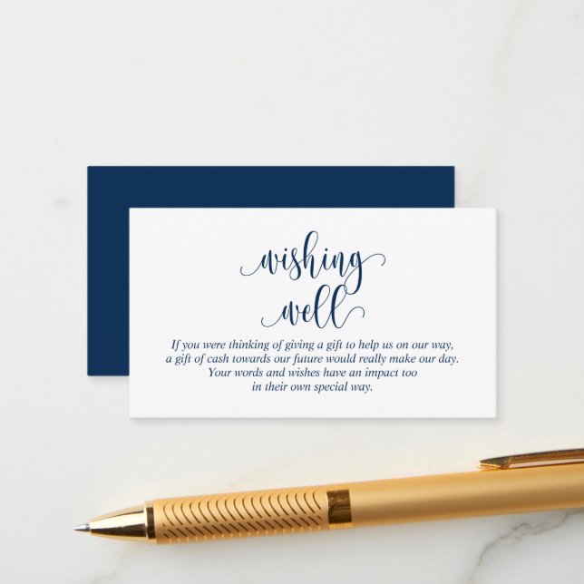 Hochzeitswünsche gut, moderne blaue Navy-Script Begleitkarte (Vorderseite/Rückseite Beispiel)