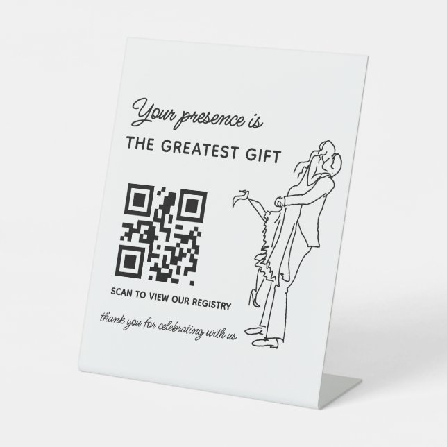 Hochzeitswunschliste QR-Code Sockelschild (Vorderseite)
