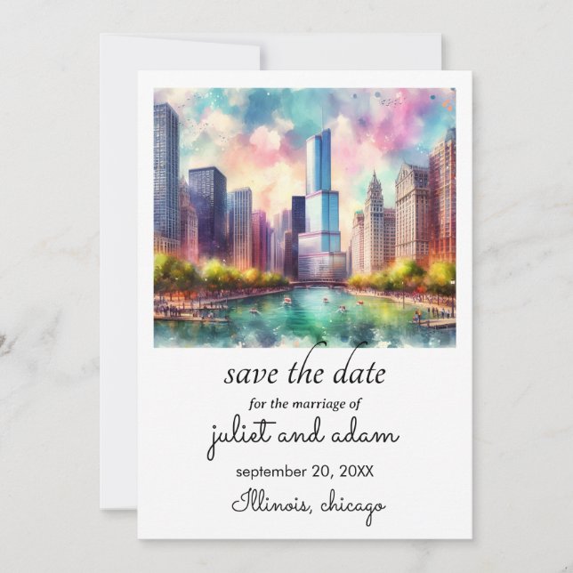 Hochzeitsyline von Chicago Save the Date Einladung (Vorderseite)