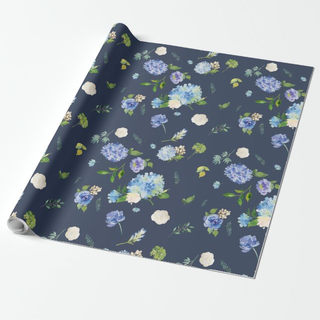 Hochzeitszackpapier für Navy Blue Hydrangea Geschenkpapier (Ungerollt)
