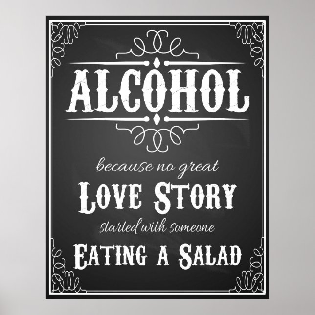 Hochzeitszeichen Alcohol BLACKBOARD-CHALKBOARD Poster (Vorne)