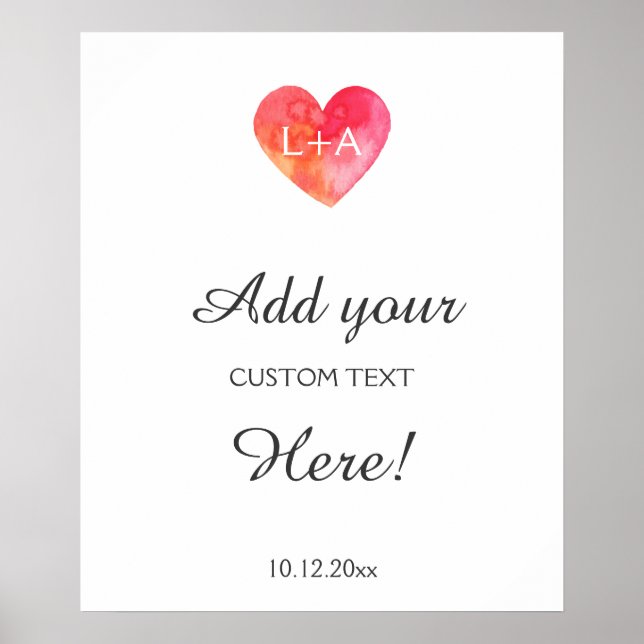 Hochzeitszeichen, benutzerdefinierter Text, Aquare Poster (Vorne)
