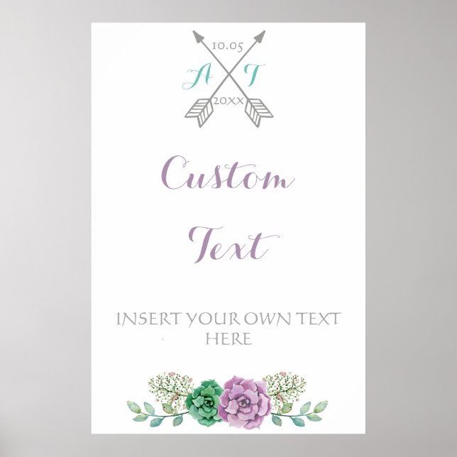 Hochzeitszeichen Benutzerdefinierter Text, botanis Poster (Vorne)