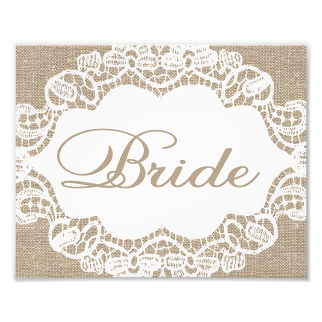 Hochzeitszeichen - Burlap & Lace - Bride - Fotodruck (Vorne)