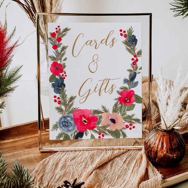 Hochzeitszeichen der Rustikalen Winter-Flora Poster (Rustic Winter Floral Watercolor Wedding sign)