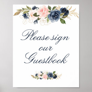 Hochzeitszeichen des eleganten Gästebuchs Navy & B Poster