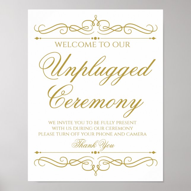 Hochzeitszeichen | Elegant Gold Swirl Calligraphy Poster (Vorne)