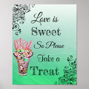 Hochzeitszeichen für Süßes Buffet Pink und Gree Po Poster