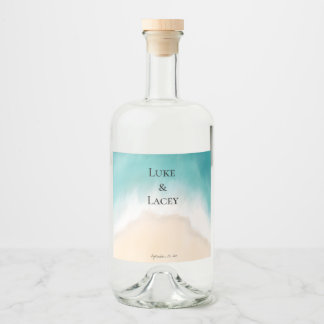 Hochzeitszeichen für Wasserfarben am Strand Alkoholflaschenetikett