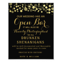 Hochzeitszeichen "Gold & Black Open Bar"