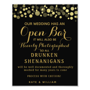 Hochzeitszeichen "Gold & Black Open Bar" Fotodruck