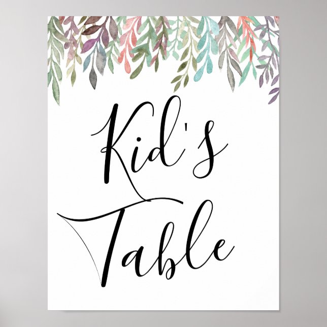 Hochzeitszeichen - Kid's Table Aquarell Poster (Vorne)