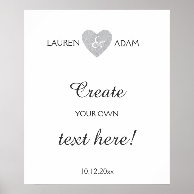 Hochzeitszeichen Silberherz, Sondertext, Silberner Poster (Vorne)