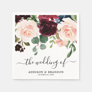 Hochzeitszeitung "Burgundy Red Navy Blush Floral W Serviette