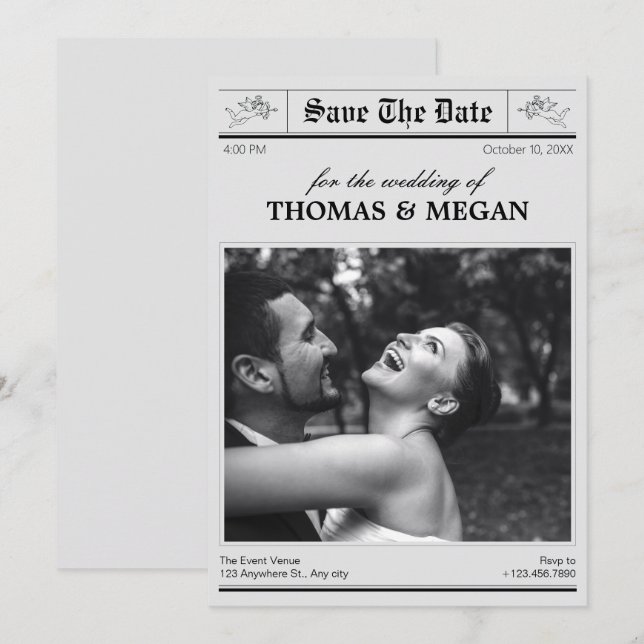 Hochzeitszeitung Foto Save The Date (Vorne/Hinten)