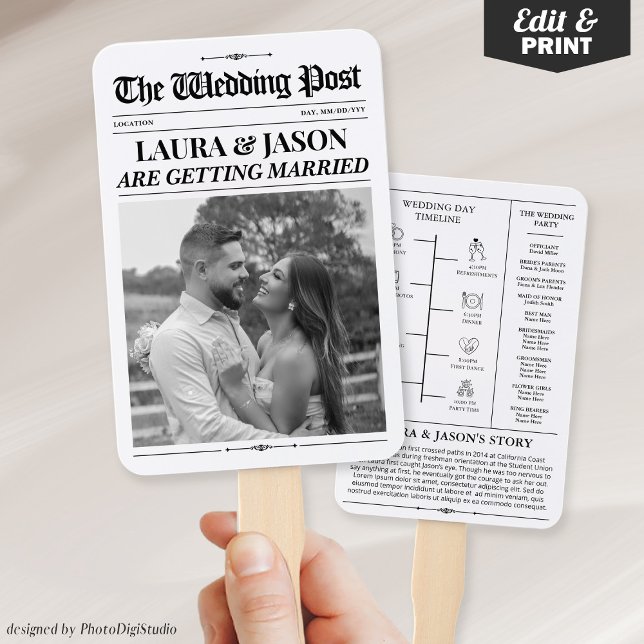 Hochzeitszeitung mit Timeline, Hochzeitsprogramme Fächer (Wedding Newspaper with Timeline, Wedding Programs Hand Fan)