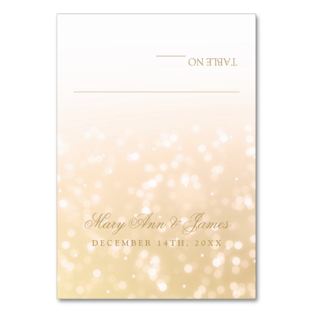 Hochzeitszelt-Karten Gold Bokeh Sparkle Lights Tischnummer (Vorderseite)