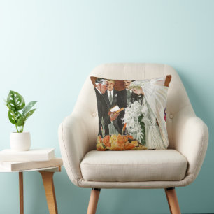 Hochzeitszeremonie im Vintage-Stil mit Braut und B Kissen